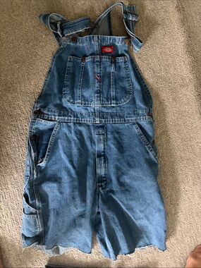 Dickies Light Blue Denim Shortalls with Front Bib Pocket
